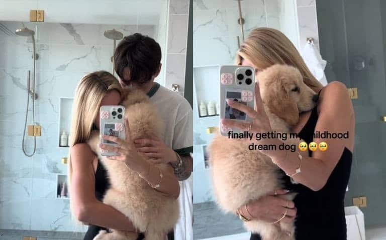 Peso Pluma sorprende a su novia Hannah Howell con cachorro