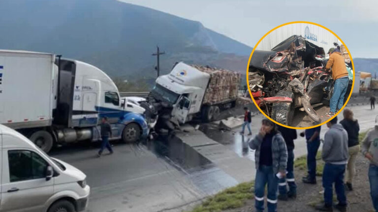 Trailer sin frenos ocasiona carambola en Libramiento Noroeste en García