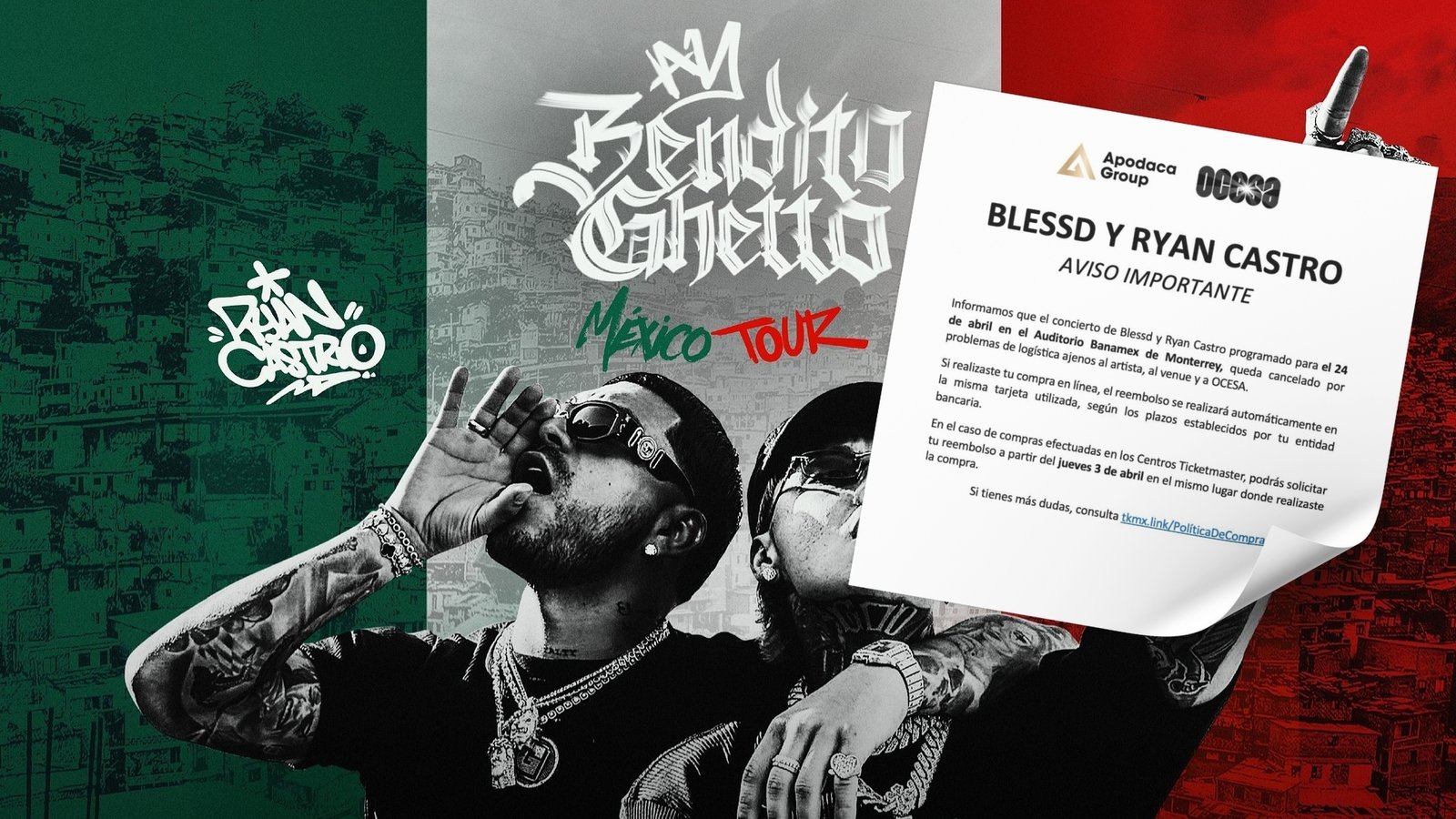 Cancelan concierto de Blessd y Ryan Castro en Monterrey