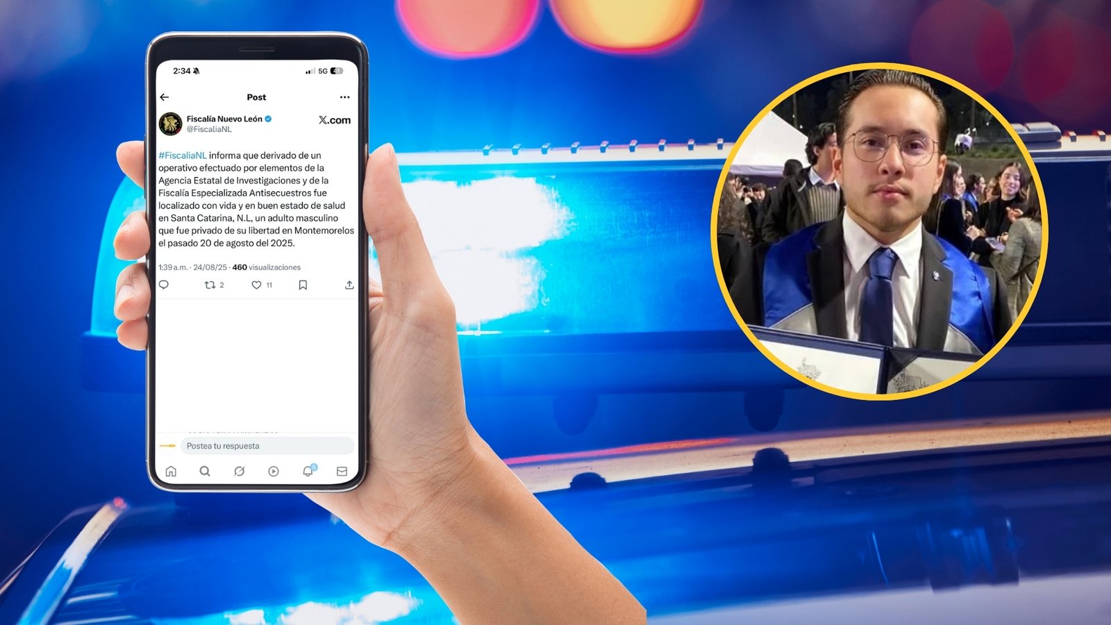 Localizan con vida a Luis René desaparecido en Montemorelos