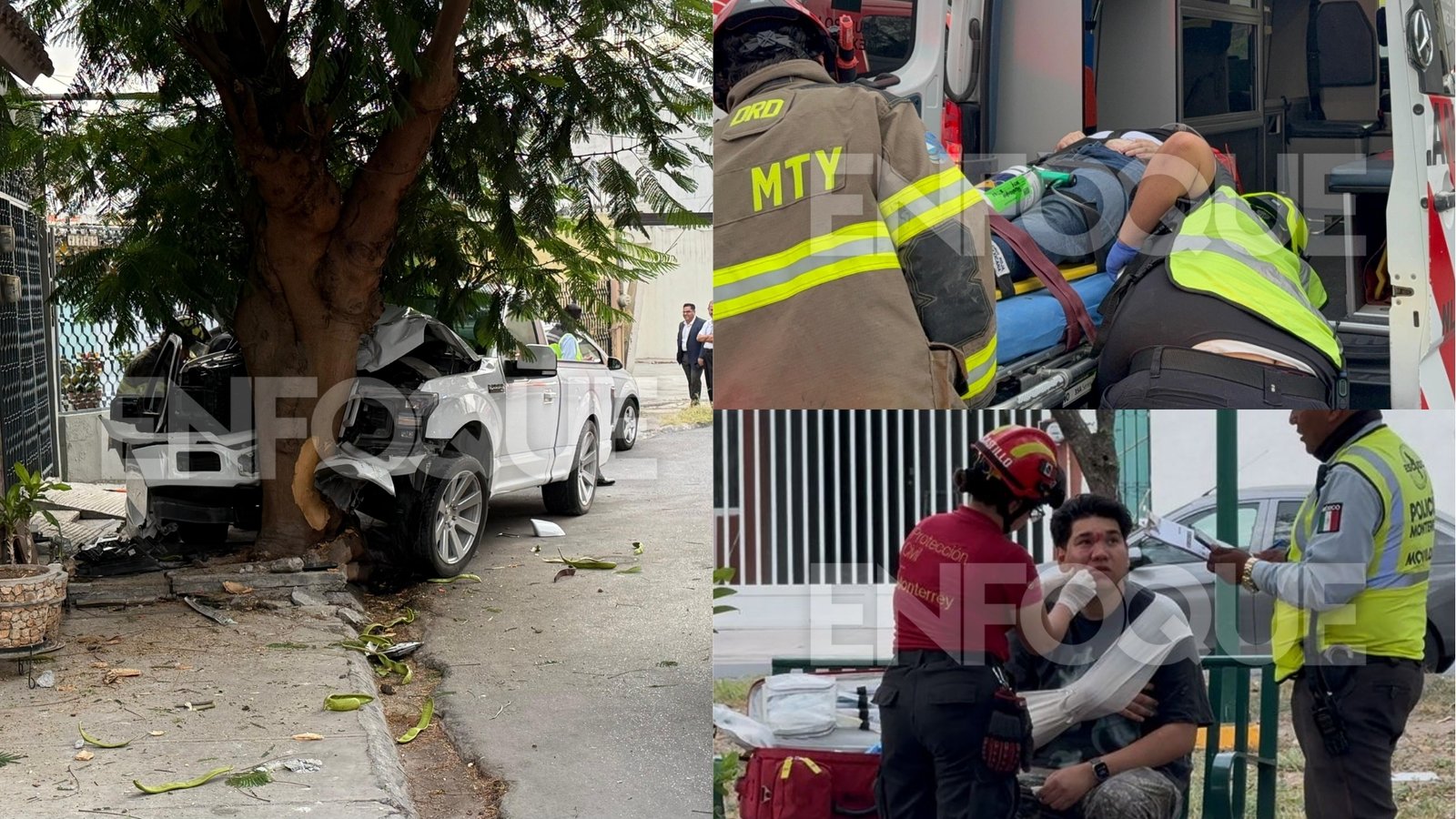 Dos hombres lesionados tras impactar camioneta contra un árbol