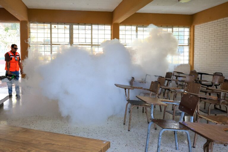 Realiza Guadalupe fumigación y deshierbe en escuelas