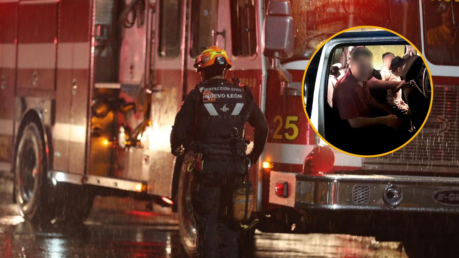 Rescatan a familia atrapada en vehículo arrastrado por corriente en Guadalupe