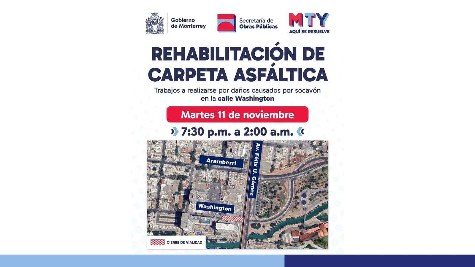 Restricción vial nocturna en Washington por trabajos de recarpeteo