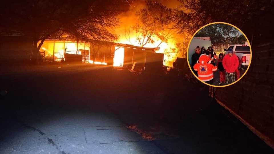 “Protección Civil y Bomberos atienden incendio de tejabanes en Los Alcatraces, Juárez