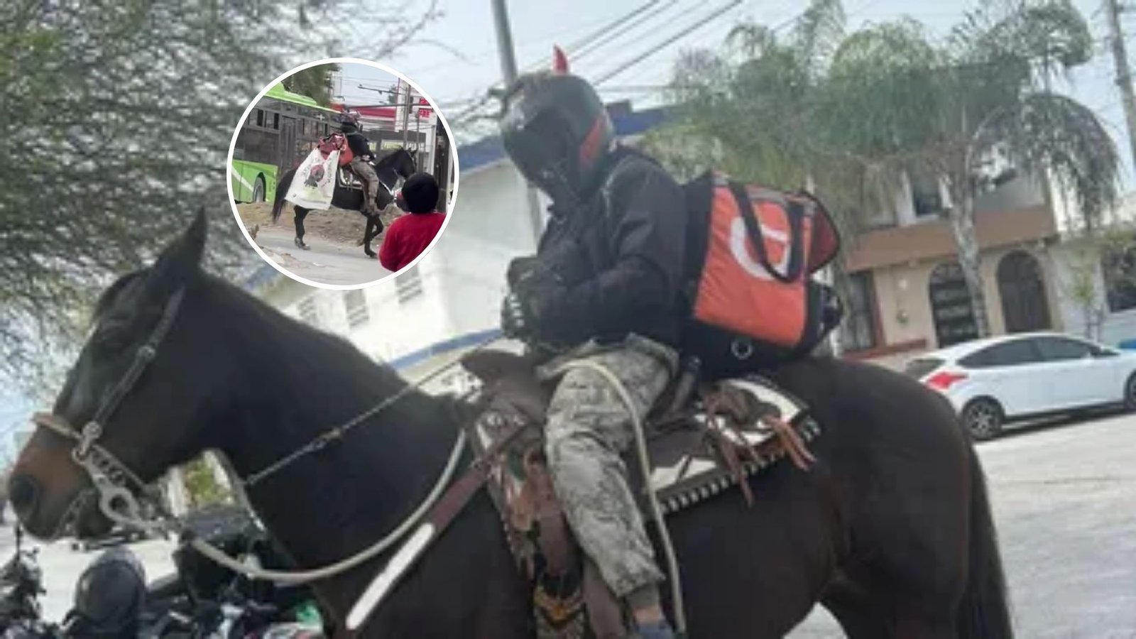 Repartidor de Didi entrega pedidos a caballo en Juárez