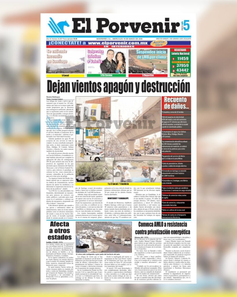 Foto: Portada "El Porvenir" 18 Marzo 2008