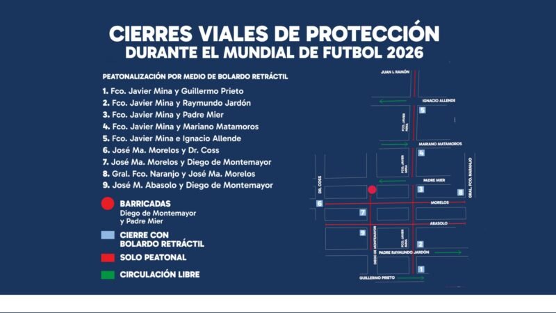 Inician cierres viales en Barrio Antiguo en Monterrey