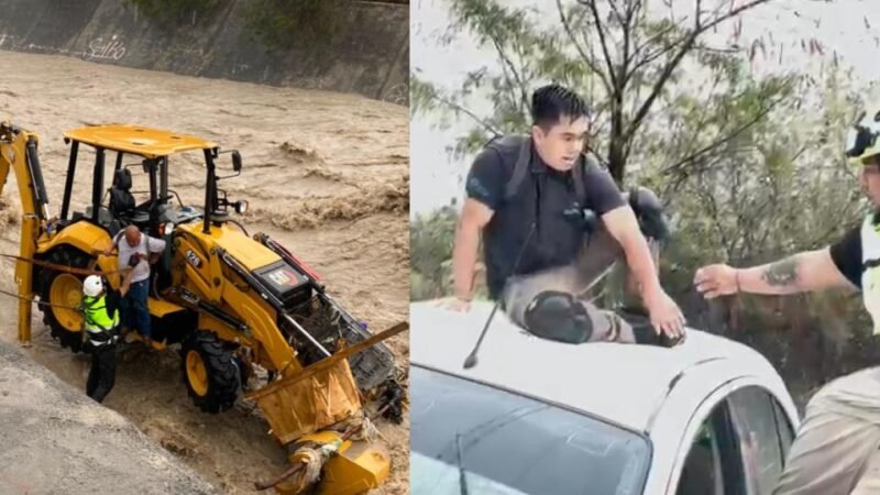 Rescatan a dos hombres durante lluvias en Santa Catarina