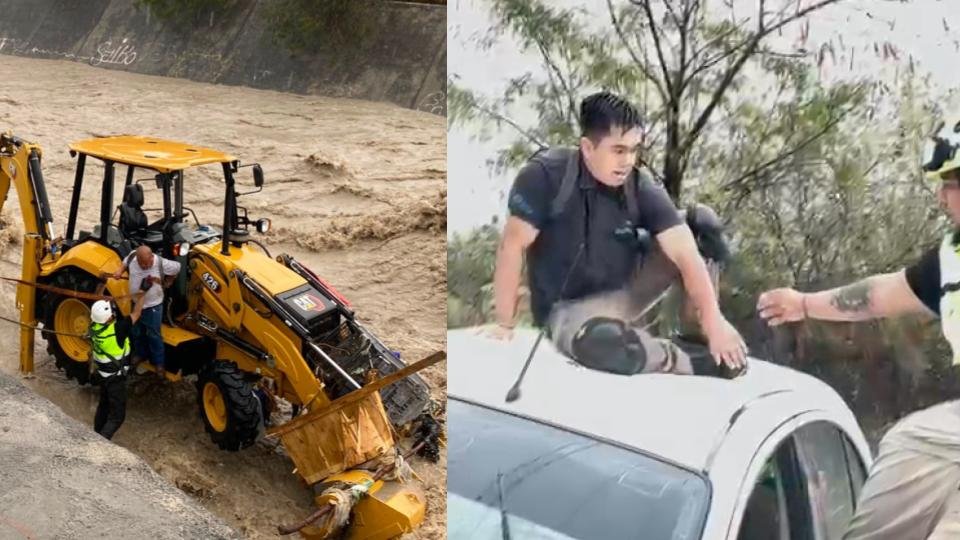 Rescatan a dos hombres durante lluvias en Santa Catarina
