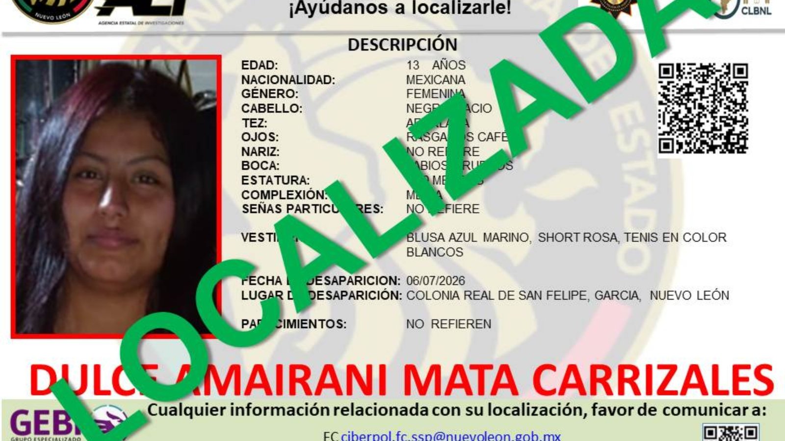 Localizan en García a menor reportada como desaparecida