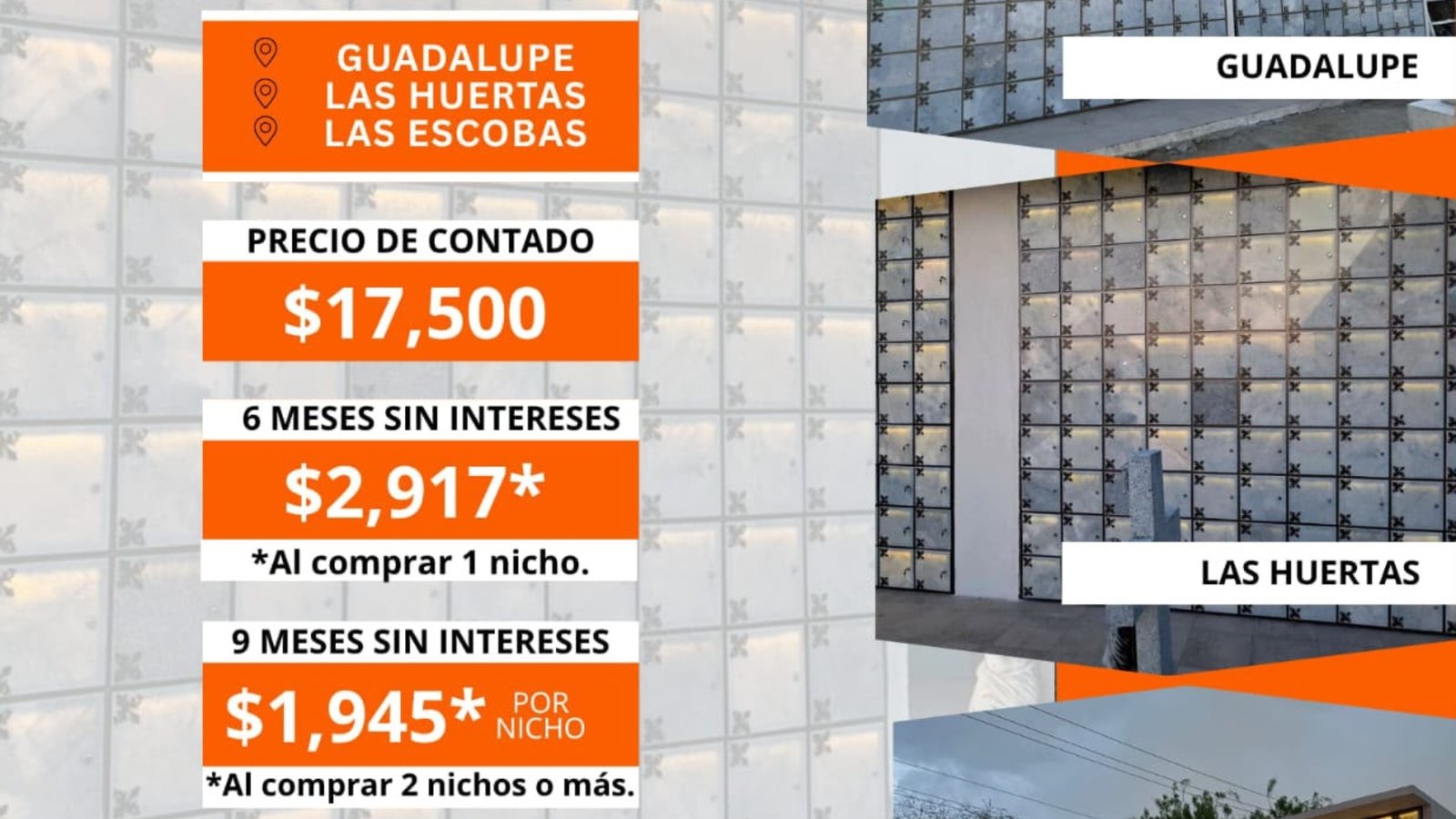 Guadalupe ofrece nichos funerarios a bajo costo