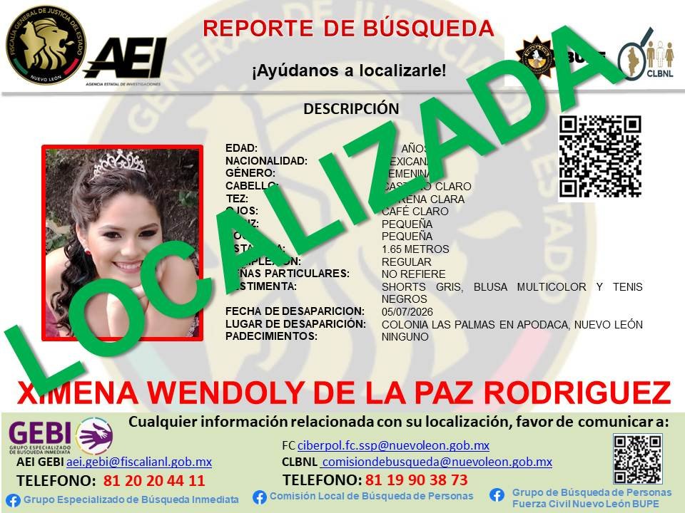 Localizan en Apodaca a menor reportada como desaparecida