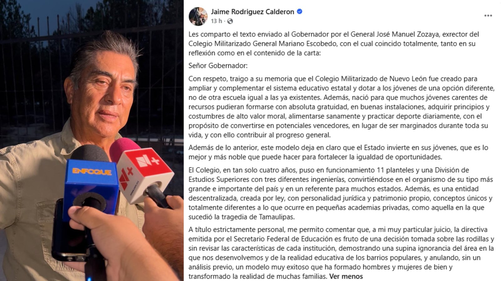 Lamenta “El Bronco” cambio de colegios militarizados