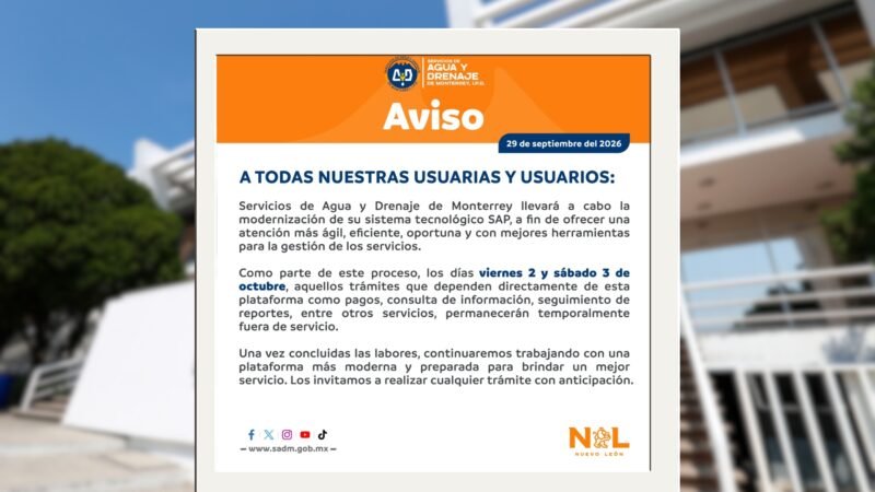 Suspenderá Agua y Drenaje trámites el 2 y 3 de octubre
