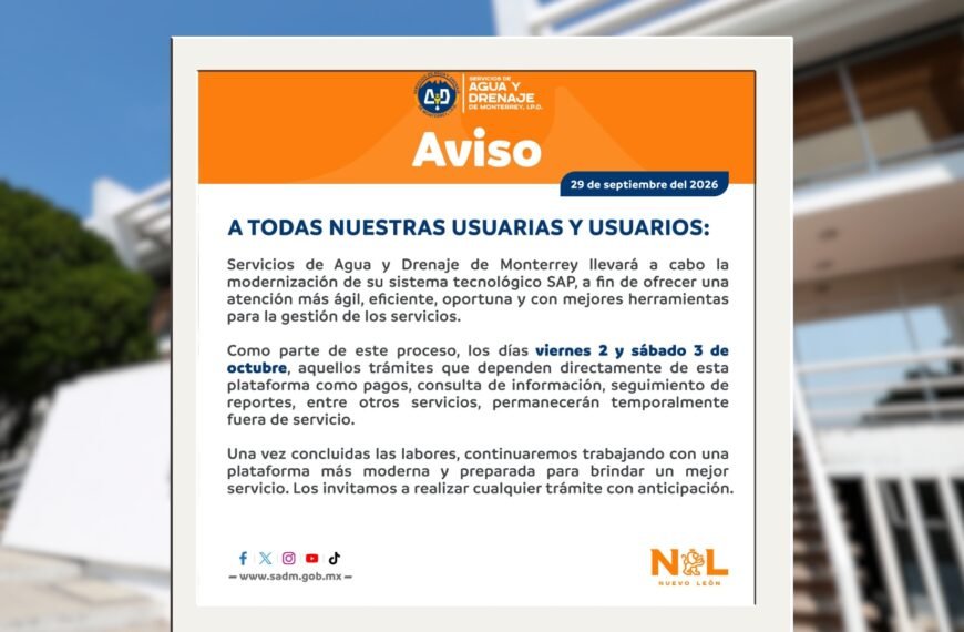 Suspenderá Agua y Drenaje trámites el 2 y 3 de octubre