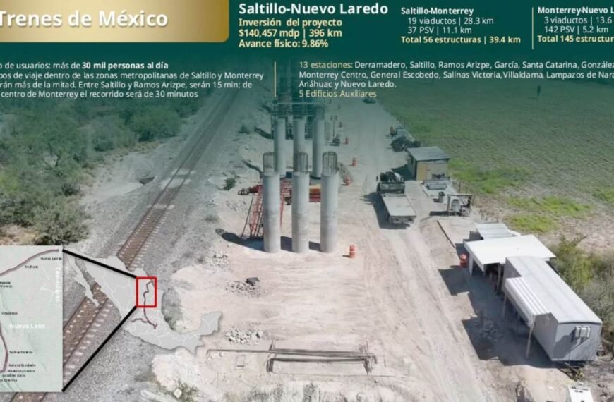 Tren Saltillo-Monterrey avanza rumbo a 2027