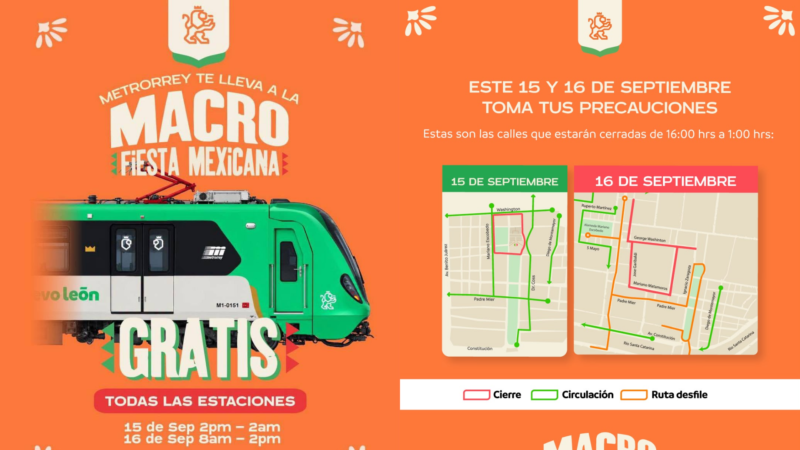 Metro será gratis durante festejos patrios en Monterrey; Preparan cierres viales