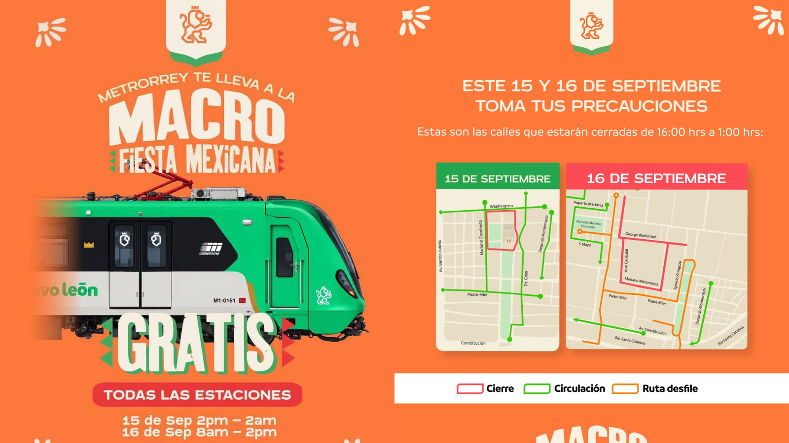 Metro será gratis durante festejos patrios en Monterrey; Preparan cierres viales