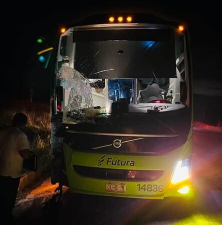 Autobús choca camioneta y provoca volcadura en Galeana