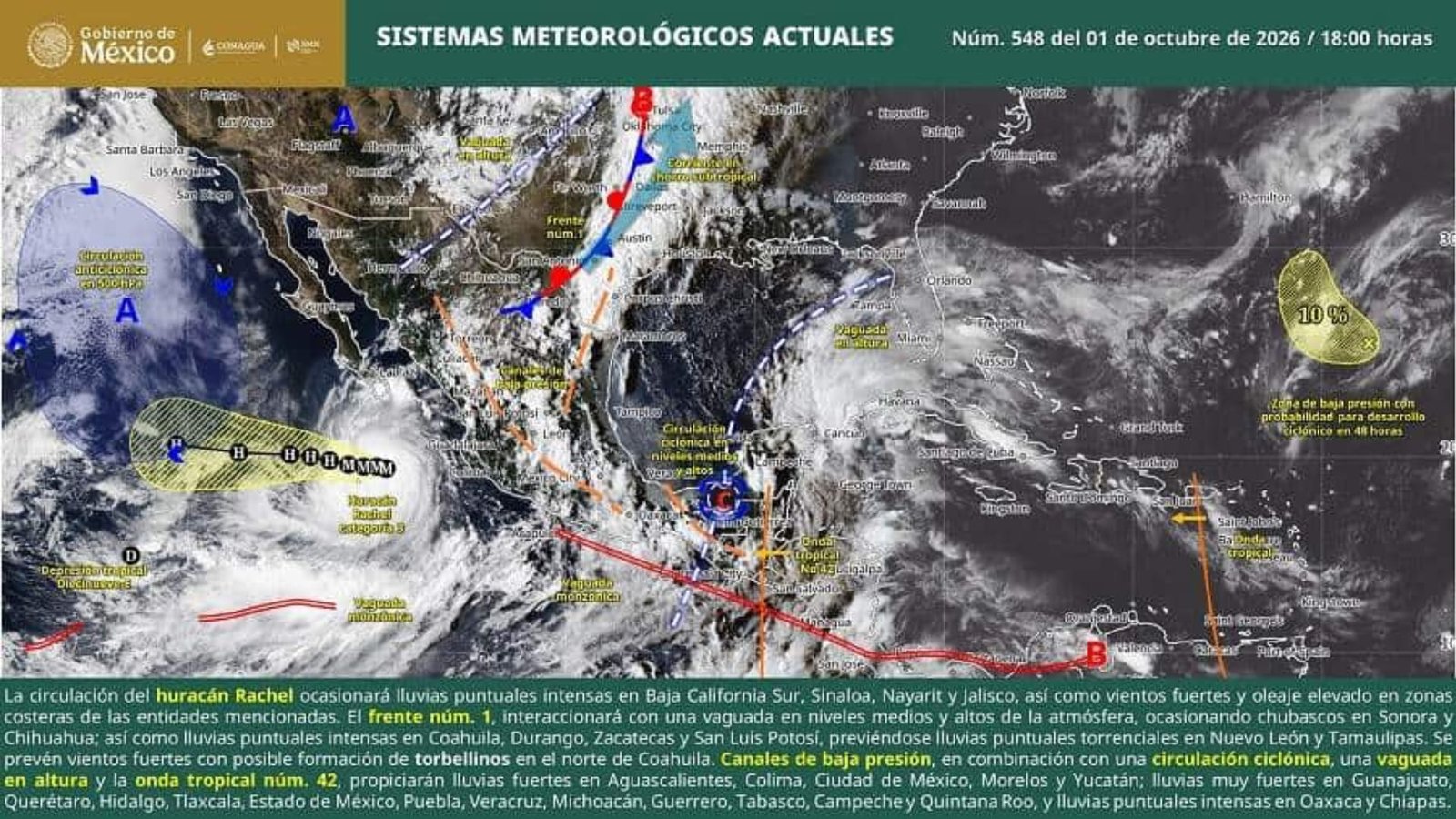 Huracán Rachel se intensifica a categoría 3; alerta por fuertes lluvias