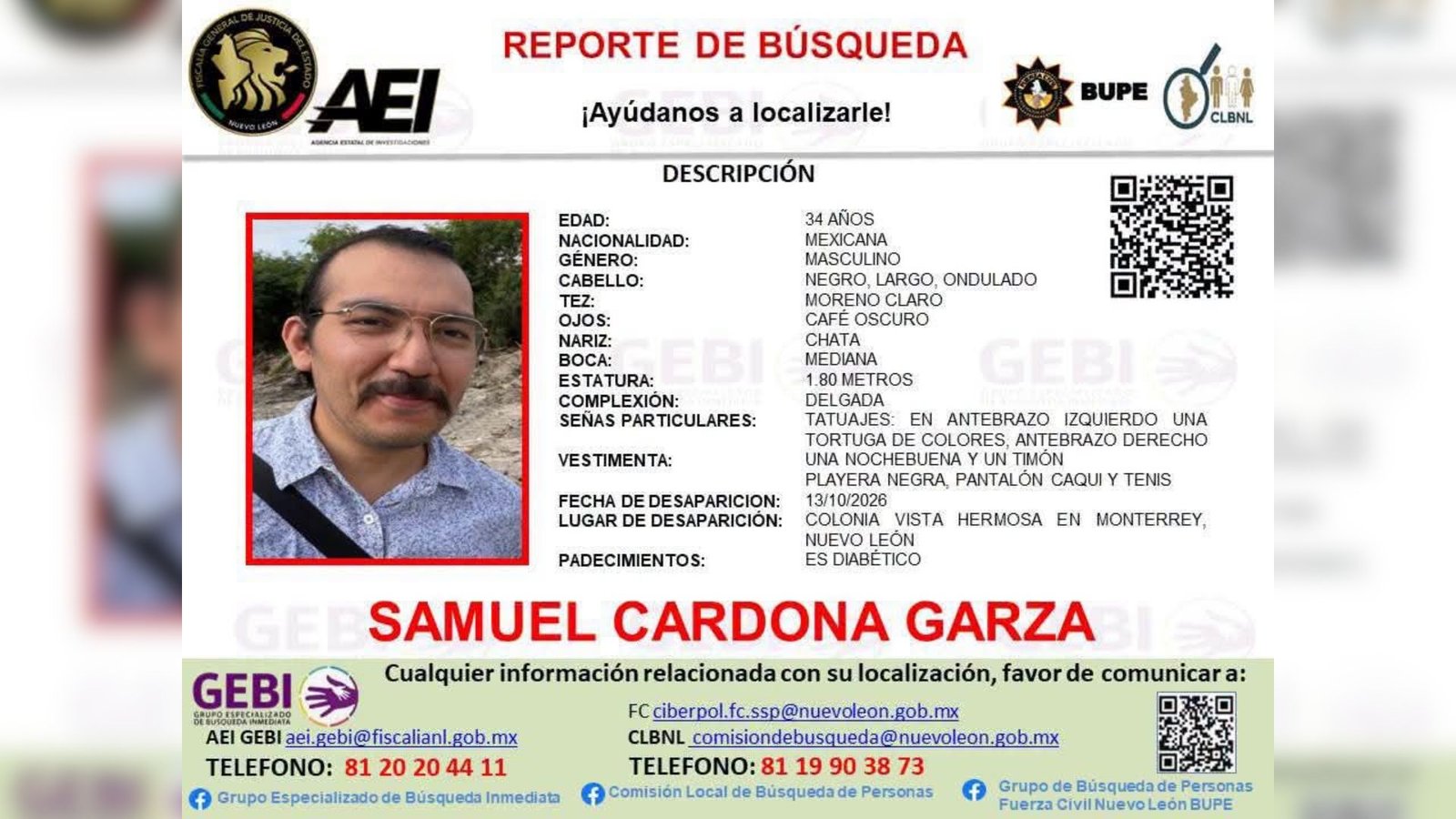 Reportan desaparición de Samuel Cardona, activista ambiental de Monterrey