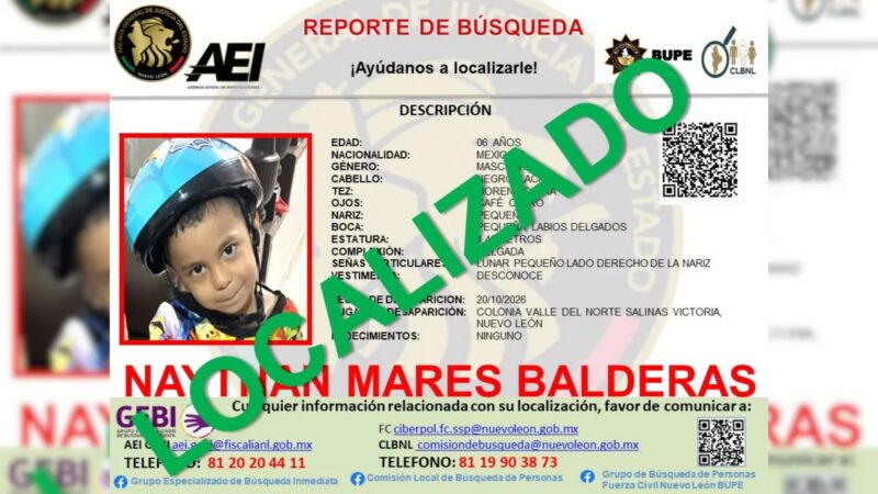 Localizan con vida a niño de 6 años desaparecido en Salinas Victoria