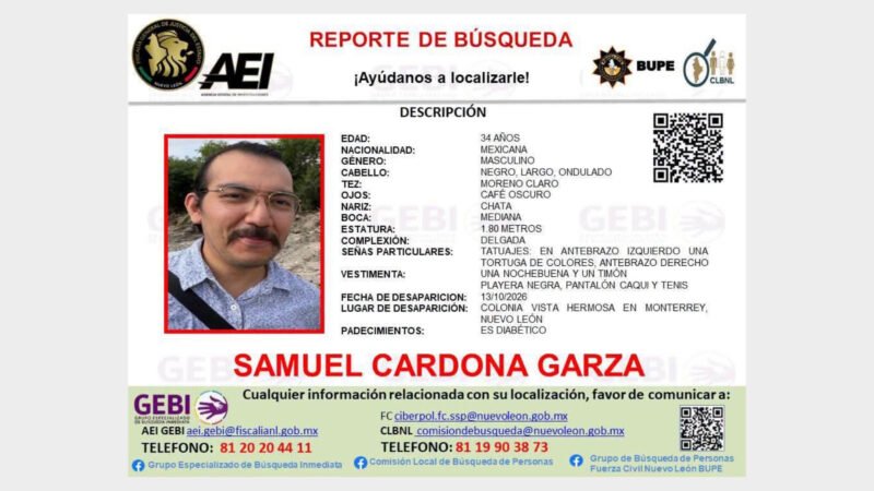 Reportan desaparición del activista Samuel Cardona en Monterrey
