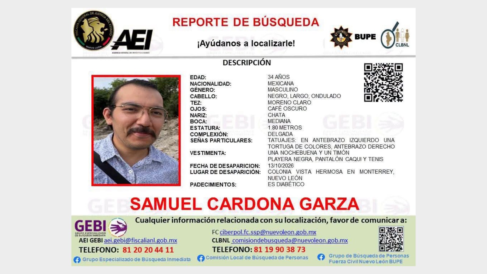 Reportan desaparición del activista Samuel Cardona en Monterrey
